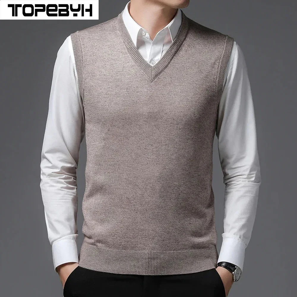 Mens Cashmere Sweater Vest V-neck Sweater Large Size Mens Knitted Vest 240816