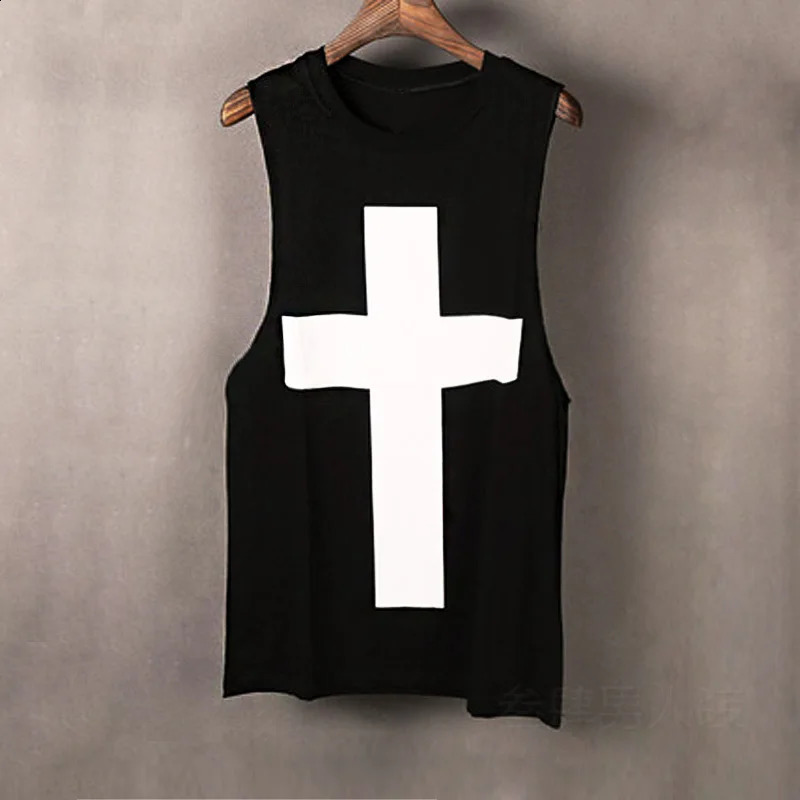 Mens Summer Fashion Punk Rock Hip Hop Tank Top Bodybuilding Sleeveless Shirt Womens Cross Print Casual Tank Top Street Clothing 240816