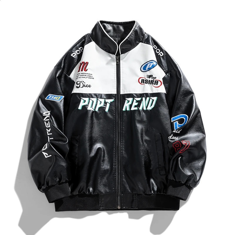 Leather jacket mens Japanese trendy motorcycle set stand up collar leather highend feel American h 240809