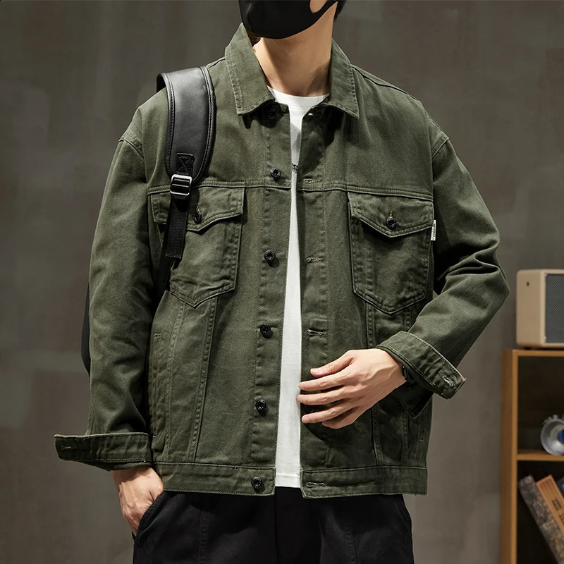 Fall Mens Clothing Workwear Jacket Mens Fashion Street Retro Classic Japanese Style All-Matching Casual Denim Jacket 240826