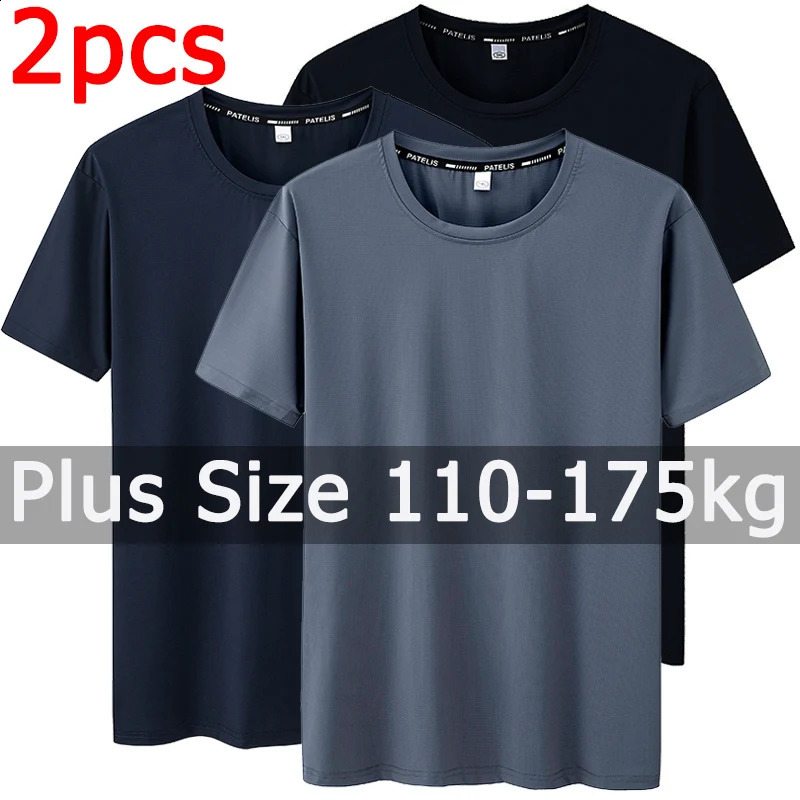 2pcs Big Size Tshirt pour hommes 7xl Séchage rapide Fitness Running Tees Summer Round Cou Short Sleeve Tops 110175kg 240816