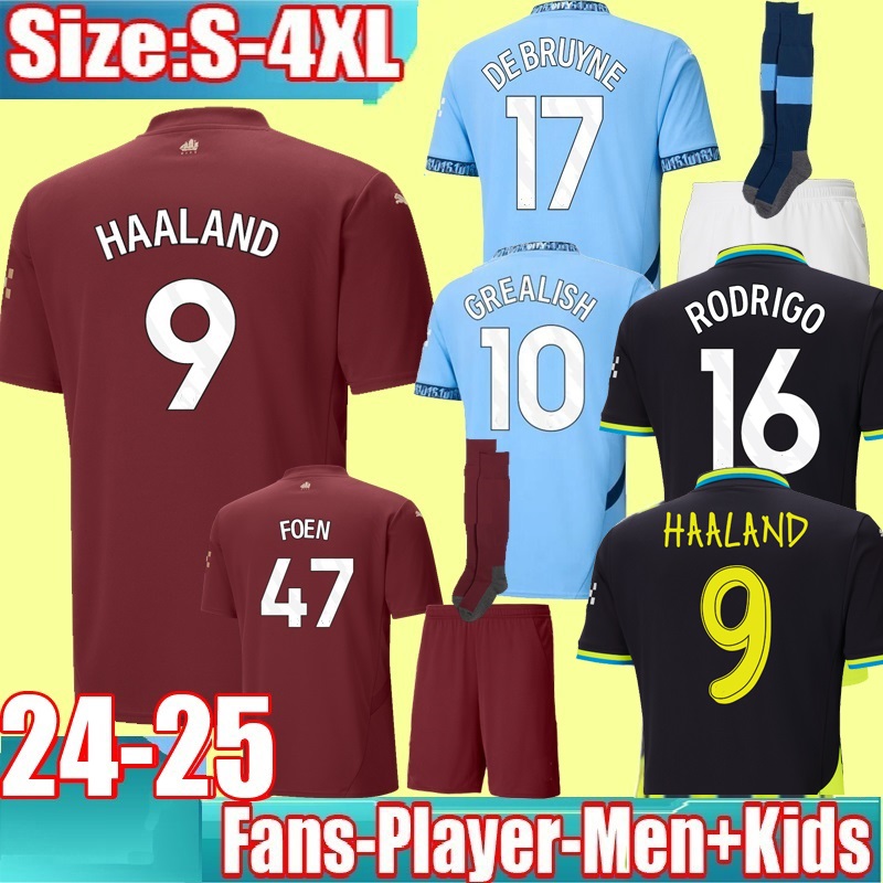 3xl 4xl Haaland Home Away Soccer Jerseys 23 24 25 De Bruyne Mans Cities Grealish Gvardiol Foden 2024 2025 Troisième chemise de football Men Kids