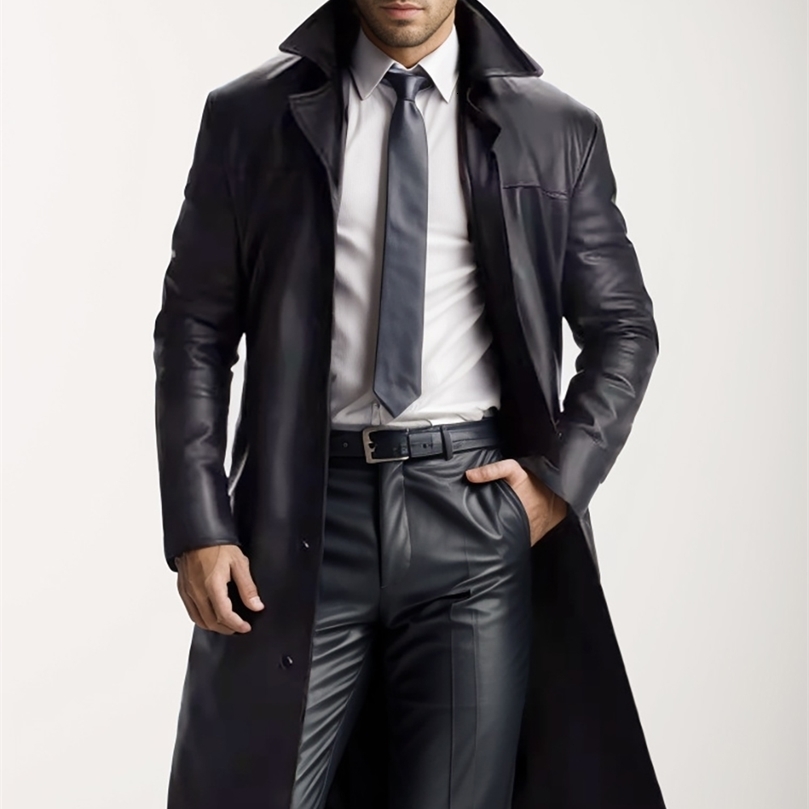 Autumn Mens Fashion Solid Color Leather Jacket Extended Mens Leather Jacket 240816