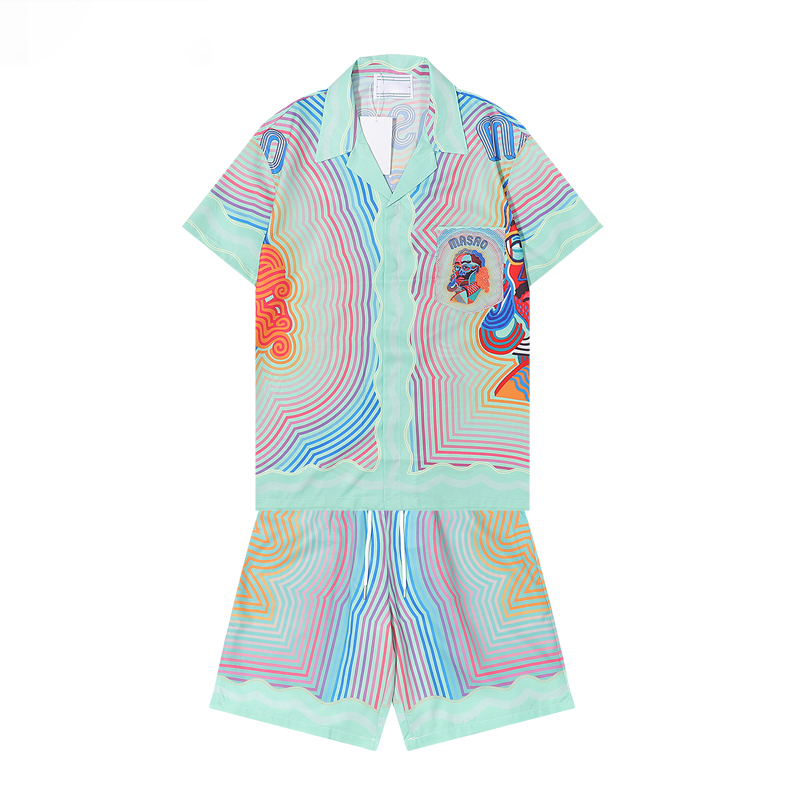 Casas Set Men Blana Beach Wear Silk Quick Drying Swimming Trunks All Over Tropical Print Graphic Tee Designer Button Up Shirt And Swim Shorts 2 Piec