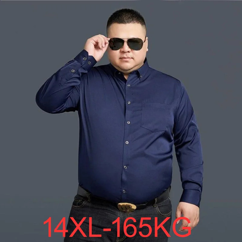Automne Spring Men Shirt Long Manche Black Blue Business Formel Oversize grande taille 10xl 12xl 14xl Robe de bureau Shirt 70 240818
