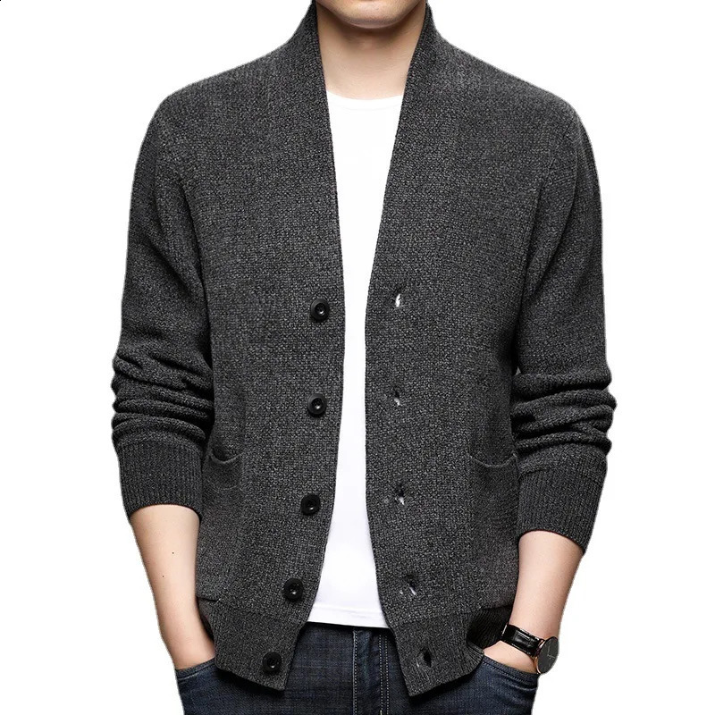 Autumn Mens Long-Sleeve Cardigan Sweater Soft Cable Knit Sweater For Men Casual Thin Single Breasted Loose Knitted Cardigan 240819