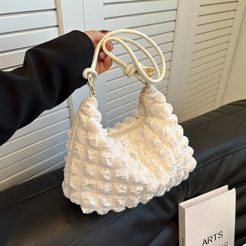 Sac en toile froissé pour femmes, sacs à bandoulière plissés à bulles, sacs à main rembourrés décontractés sous les bras, sac matelassé, fourre-t