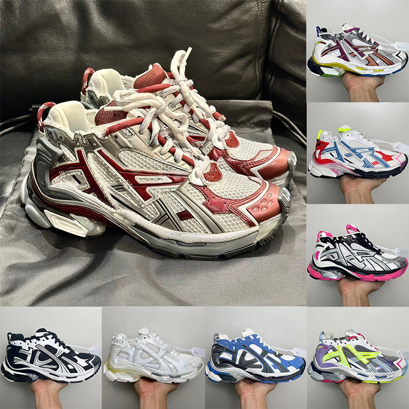 Designer Runner Sneaker 7 7.5 Casual Shoes For Men Women Paris Platform Sneakers Genuine Leather Black White Dark Grey Silver Pink Blue Luxury Me-image-942584791