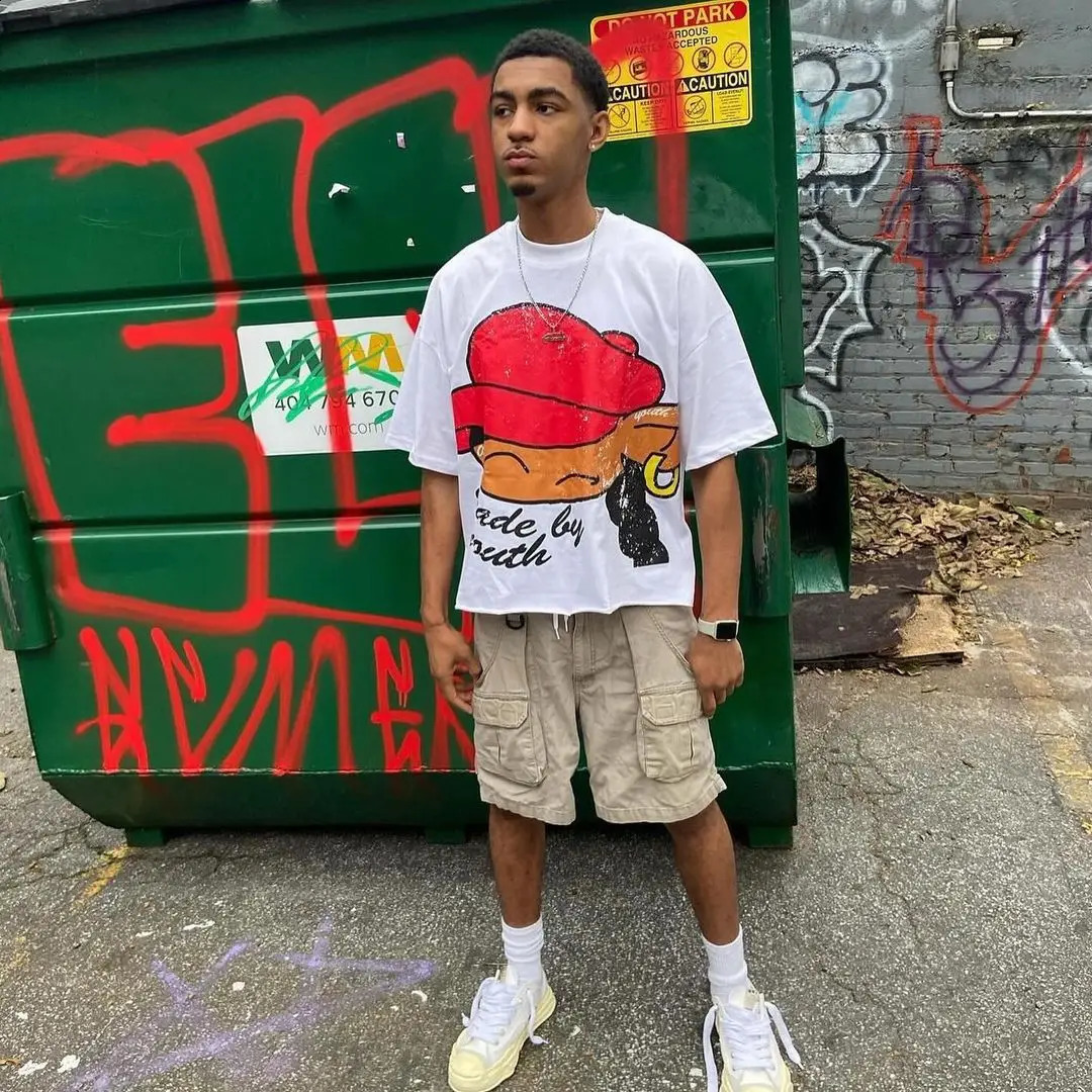 Summer Y2K Super Size Anime Avatar Printed T-shirt Mens Street Hip Hop Rap Pop Clothing Loose White Cotton Short Sleeve 240819
