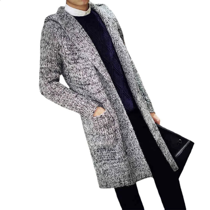Mens Trench Coat Thickened X-long Sweater Cardigan 240819