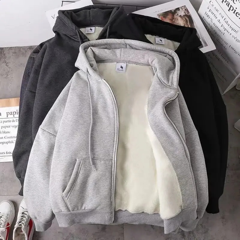 Mens zipper hooded sweatshirt thick wool hooded sweatshirt Harajuku shirt zipper casual sports jacket mens clothing 240819