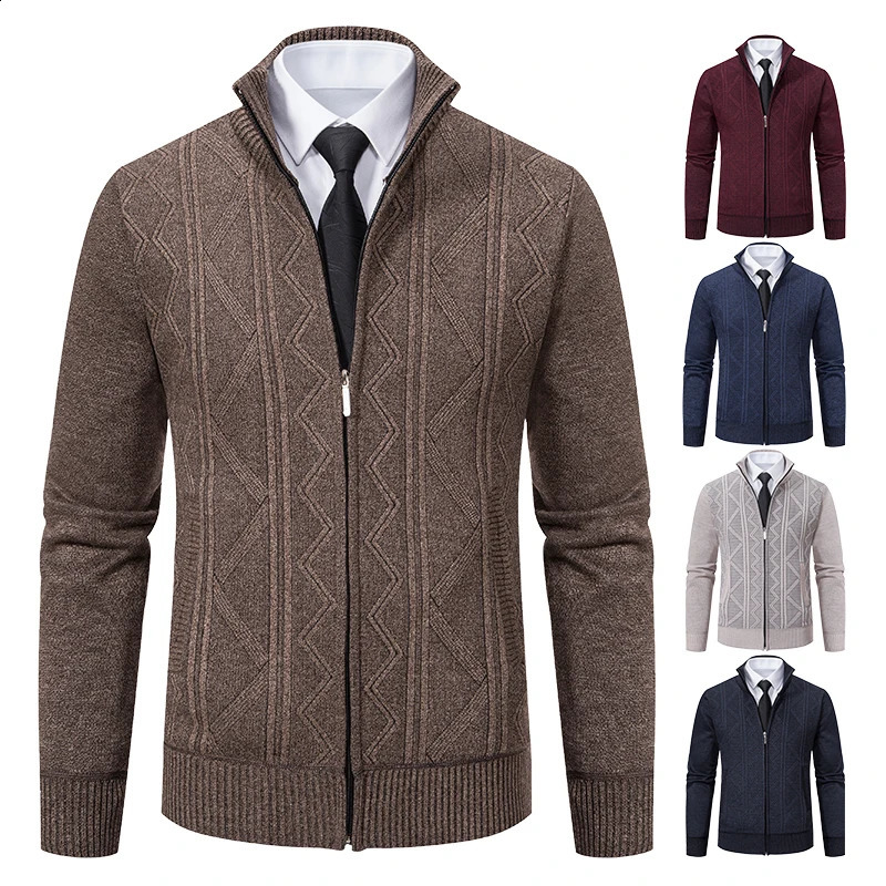 Homme tricot veste polaire Cardigan pull avec fermeture à glissière Y2K hommes vêtements marron décontracté affaires chaud pull Harajuku manteau