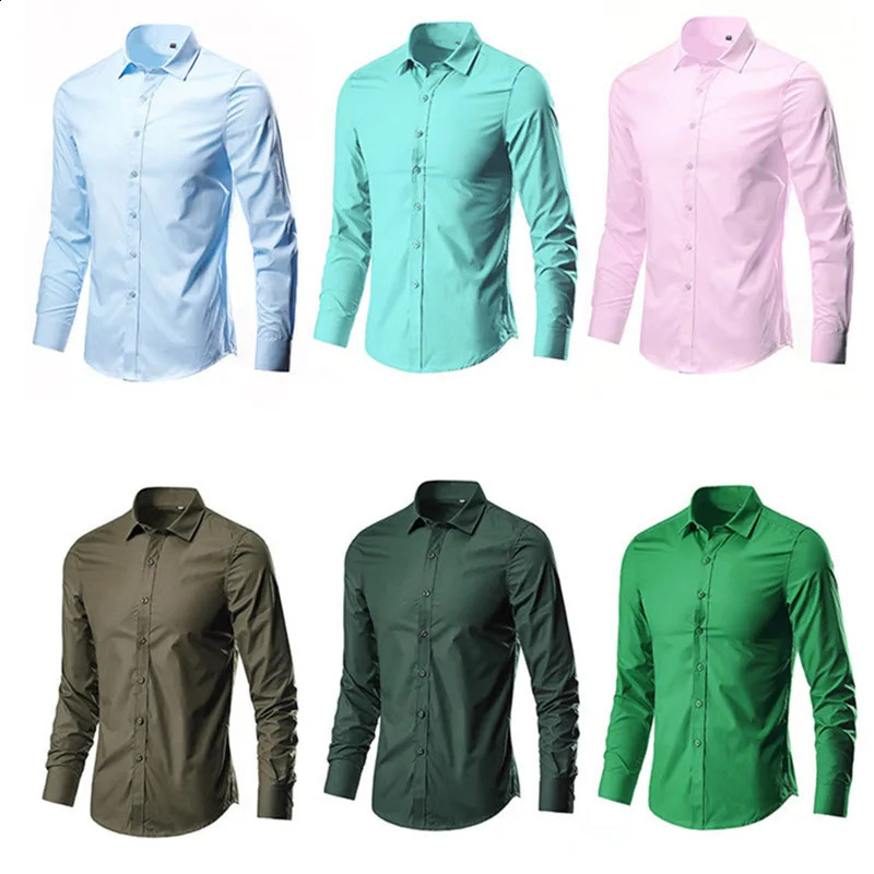 Chemise hommes 17Colors Shirt White Robe Solite Slim Fit Business Camilina Masculin Casual Male Hawaiian Shirts 240818