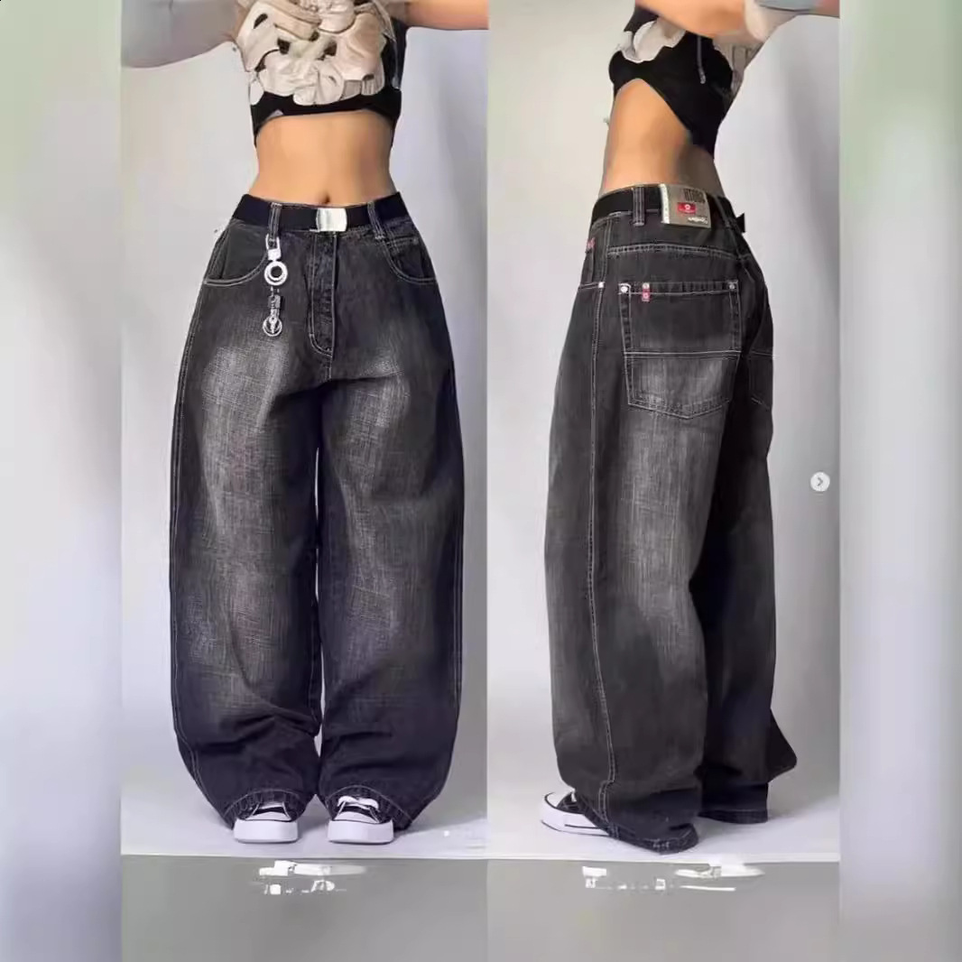 Trendy Personty Harajuku High Waisted Jean Y2K Wide Leg Pants Unisex American Retro Strtwear Washed Loose Jeans for Womens 240809 L260612