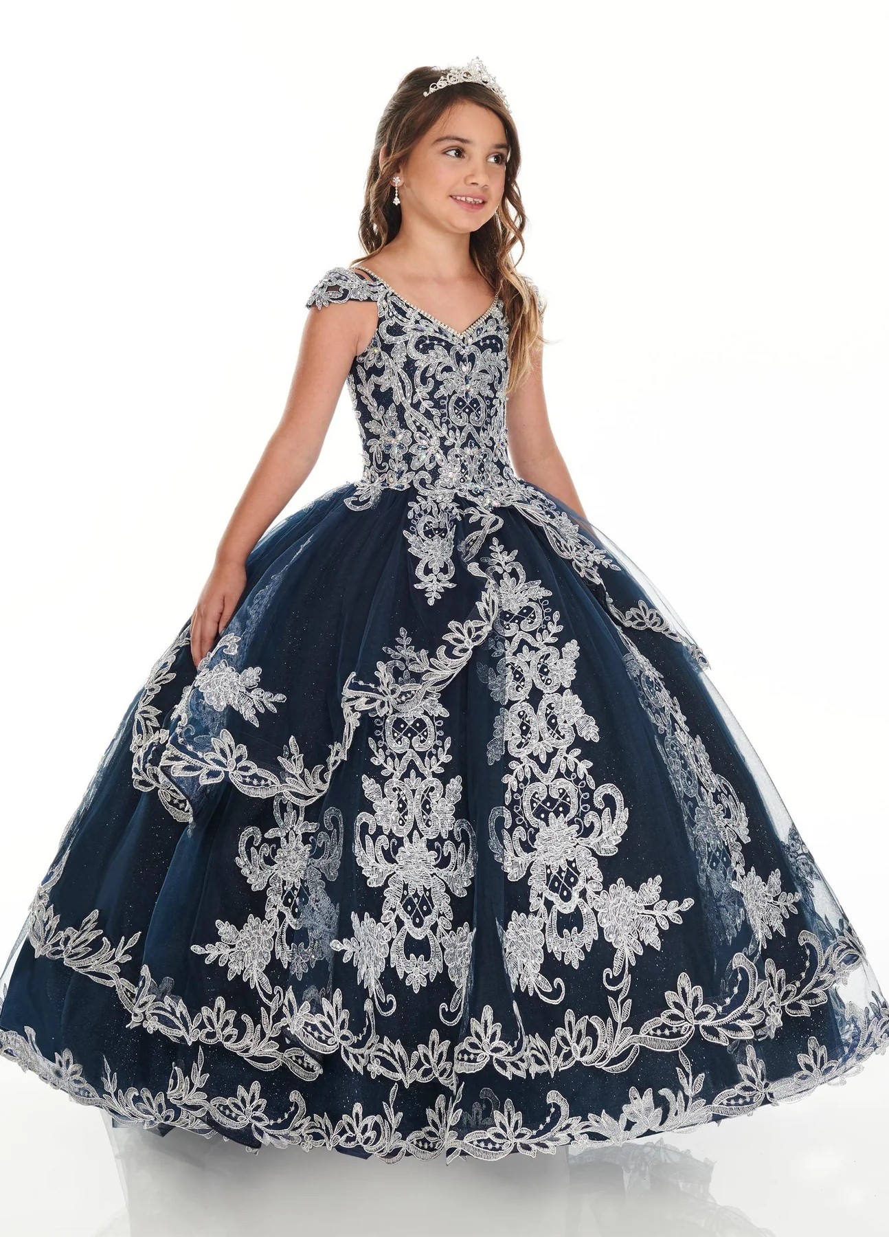 Navy Blue Mini Quinceanera Robes de bal robe de bal en V V V Villes longues perles de boue