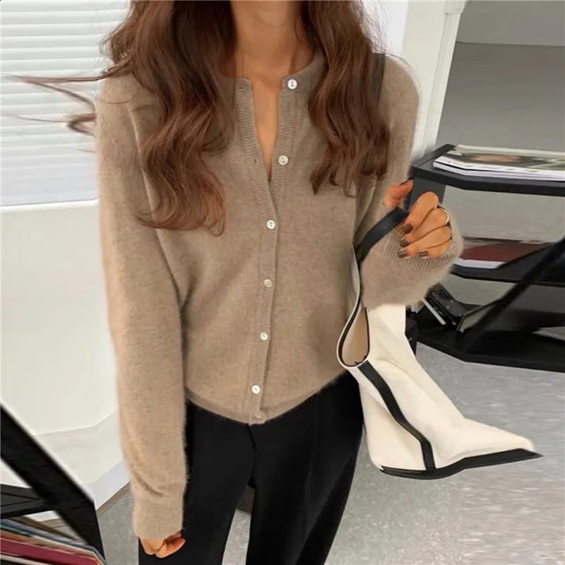 DIHOPE autumn cashmere sweater cardigan womens single chest long sleeved elegant jumping pure cotton knitted winter coat 240819