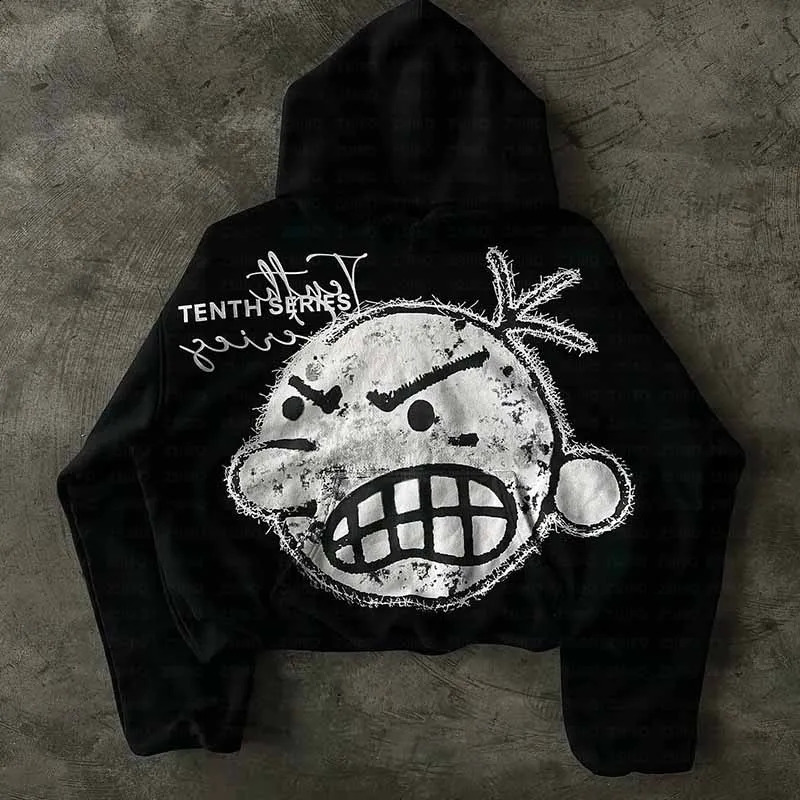Streetwear Hoodie Y2k Hip Hop Retro Patch Black Oversized Sweatshirt Mens Harajuku Gothic Pullover Clothes 240819