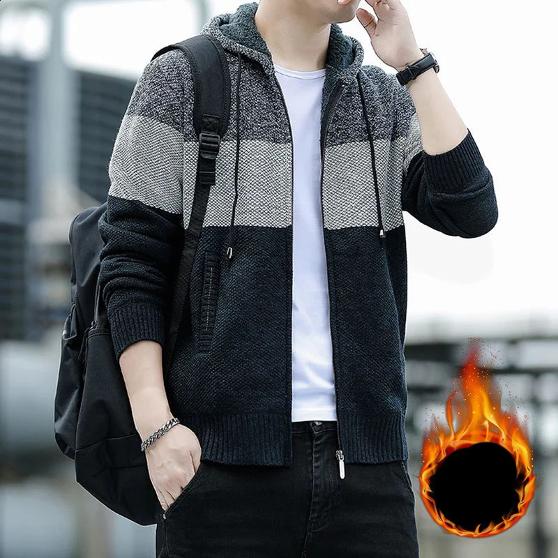 Autumn Winter KPOP Fashion Harajuku Cardigan Men Patchwork Tops Casual All Match Outerwear Long Sleeve Sweaters Y2K Male Clothes 240819