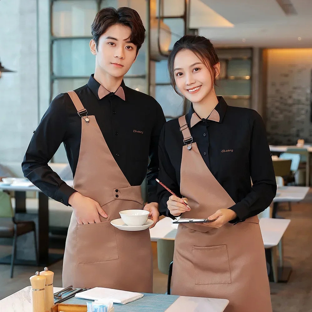 Food Service Uniforms Long Sleeves for el Restaurant Coffee Bartender Bar Waiter Uniform Set with Apron 240818