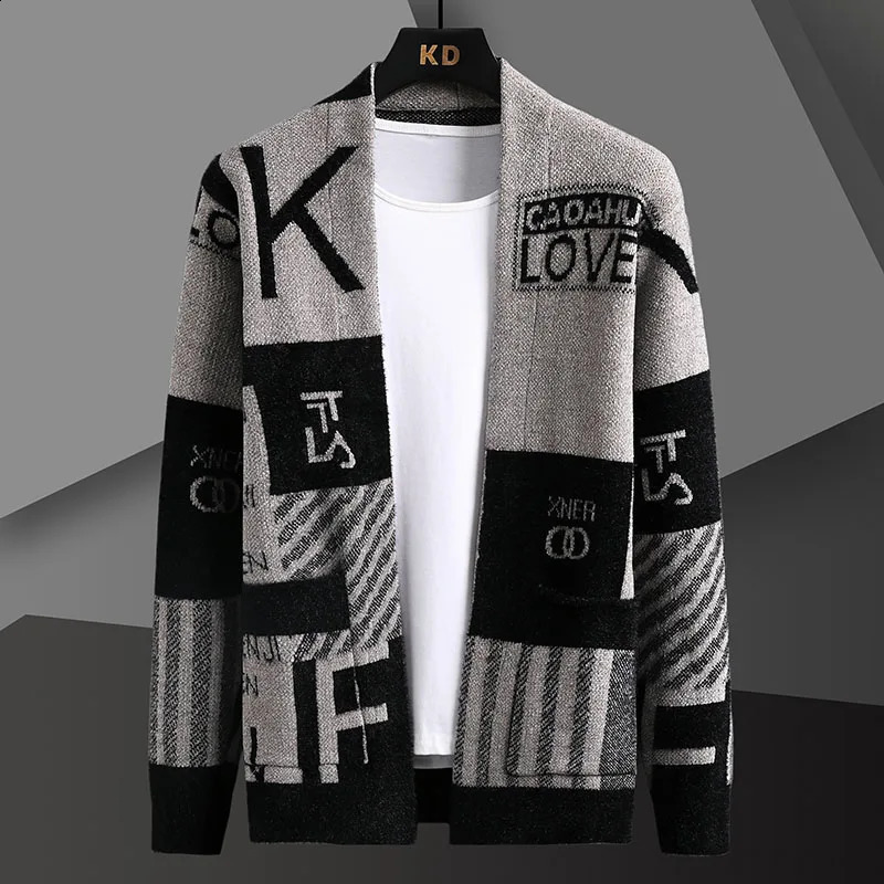Spring Autumn Male Korean Fashion Print Cardigan Sweater Homme Simple All-match Knitted Coat Mens Outwear Top Hombre 240819