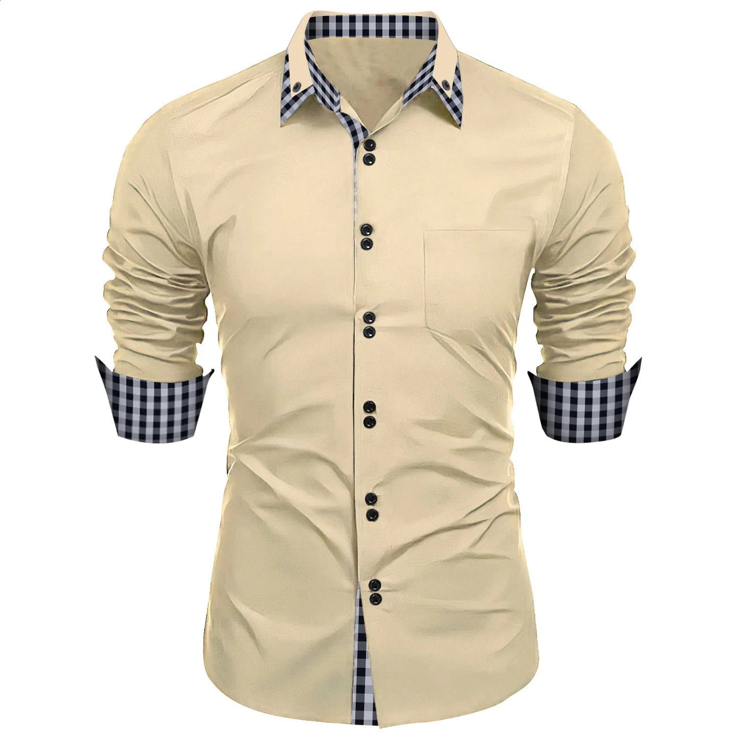 Mens Shirts Long Sleeved Slim Social Shirts Casual Male Clothes Cotton Mens Contrasting Color Shirt Mens Clothing Formal Shirt 240818