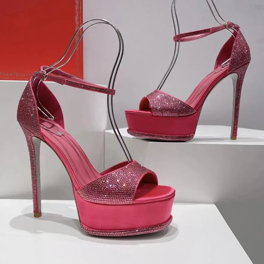 Creo Crystal Embellished Platform Sandals 130mm Rhinestone High Heels Luxury Designer Ladies Evening Dress Shoes Wedding Party High Heel Sandals-image-923772685