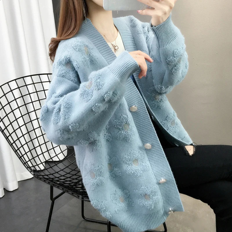 Cardigan pour femmes Pull à manches longues en tricot à manches longues Femmes coréennes et automne coffre en V V Veste cardigan tricot pour femm