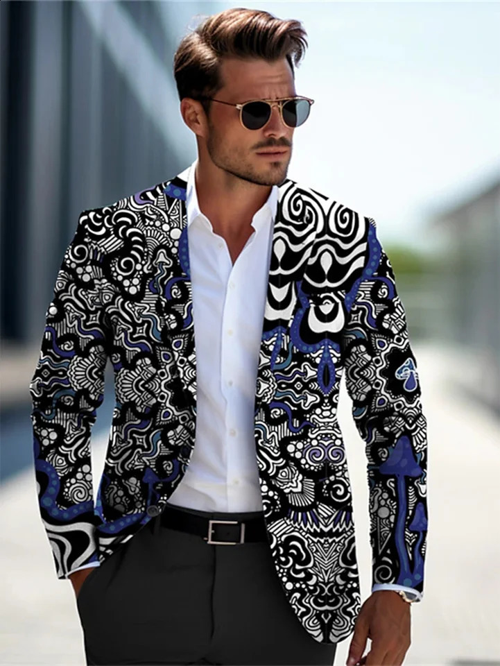 Mens Traditional Vintage Suit 3D Digital Printing Party Long Sleeve Jacket Casual Everyday Wear 240819