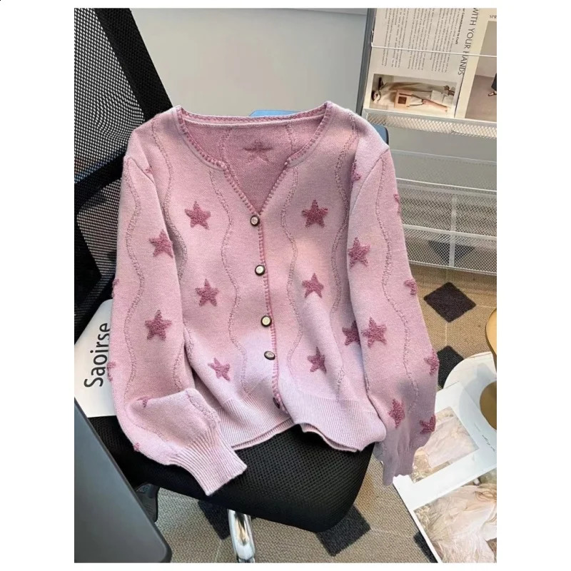 Vintage warm and elegant purple knitted cardigan for womens autumn fashion long sleeved casual loose sweater for womens clothing 240819