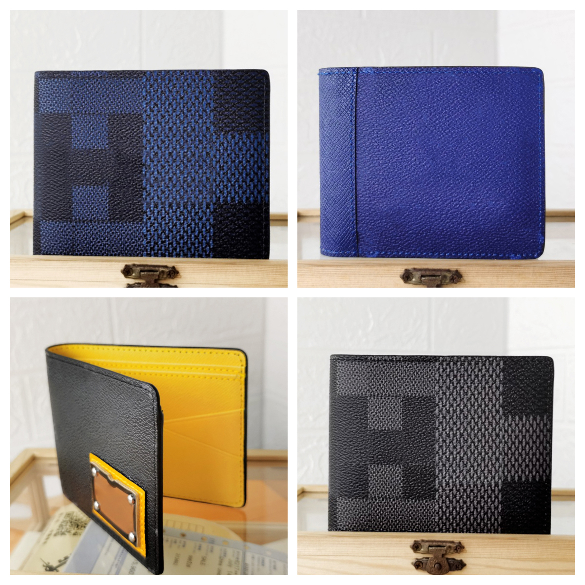 Designer Mans Bifold Wallets Luxury Cards Holder wallet Womens men Fashion Plaid Wallet High quality embossed flower Leather Wallet man short money