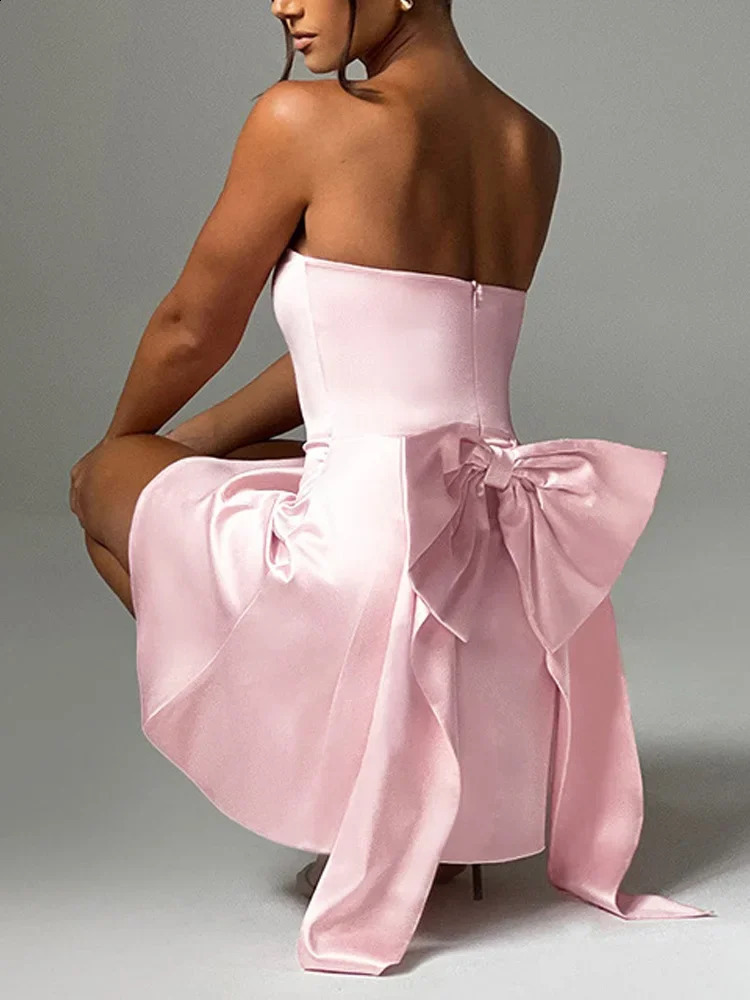 Rose big arc sexy y2k robe tube d'été femme mode mince bodycon frappe sans bretelles cocktail élégant soirée de bal de bal mini 240819