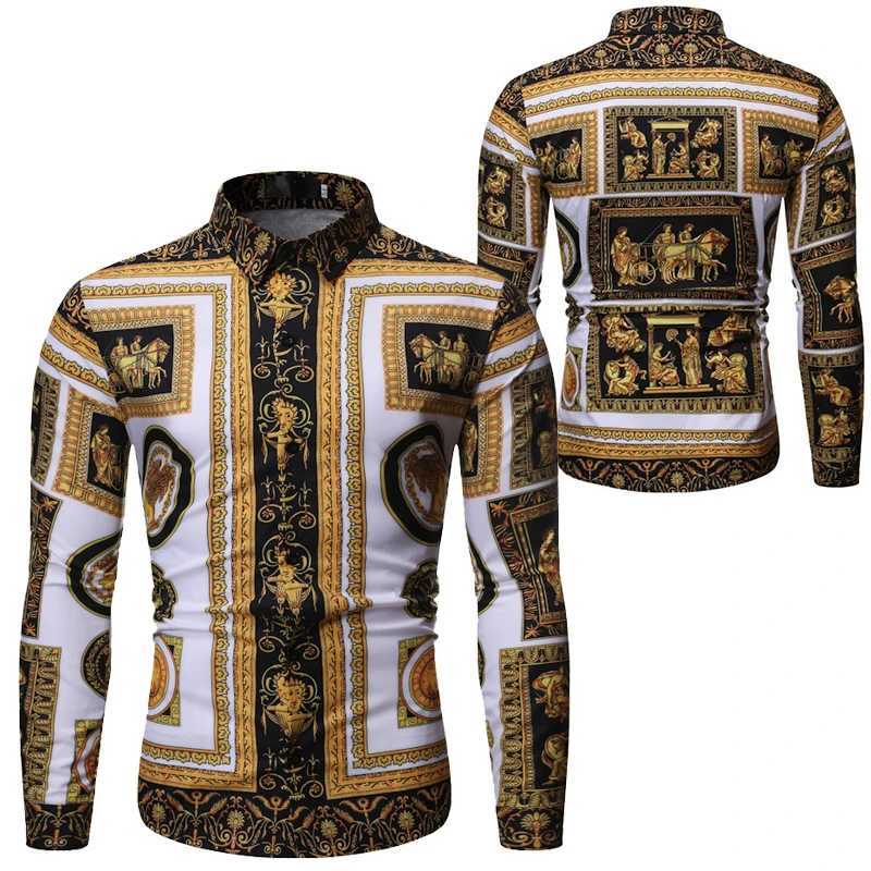 Chemises décontractées pour hommes Baroque Flower Royal Shirt Mens Luxury Printed Designer Top Paisley Fleur Fashion Western Long Mange Shirt Cam