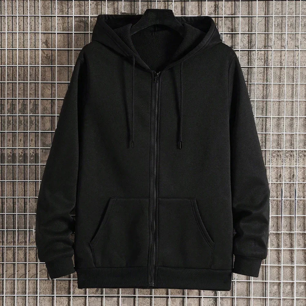 Unisex Zipper Hoodie Spring and Autumn Wool Sweatshirt Mens Classic Solid Color Zipper Jacket Fashion Hip Hop Street Clothing 240819