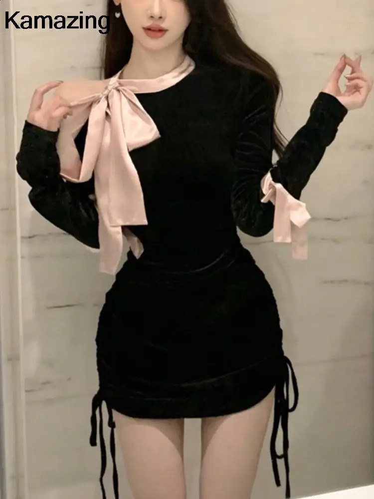 Y2K printemps automne-automne robe de fête d'anniversaire femme slim off épaule à lacets à lacets chic mini robes féminines vestidos élégantes 24