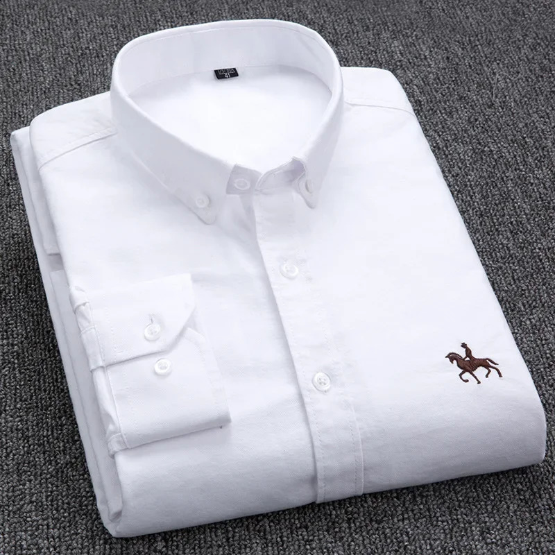 Cotton Oxford Shirt For Mens Long Sleeve Plaid Striped Casual Shirts Male Pocket Regular-Fit Button-Down Work Man Shirt S~6XL 240818