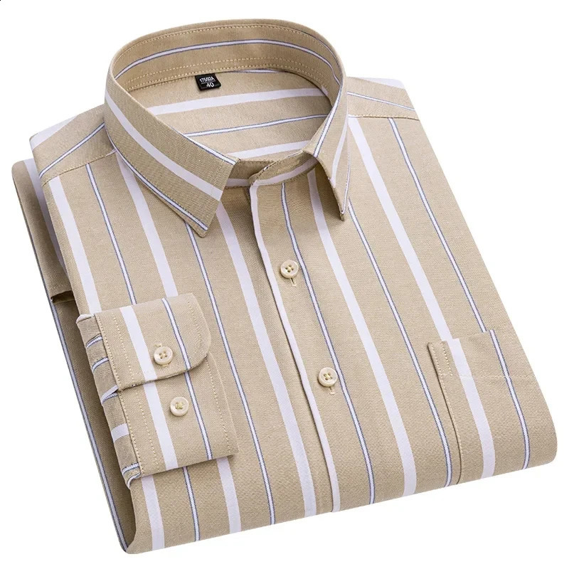 Mens Shirt High Quality Pure Cotton Oxford Spinning Spring Autumn Long Sleeves Casual Daily Home Plaid Stripe Man Tops 240818