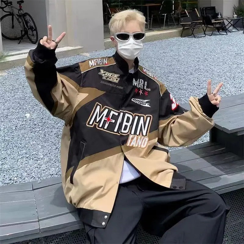 American Street Mens Motorcycle Baseball Set Y2k Loose Retro Racing Fashion Casual and Womens Jackets 240809