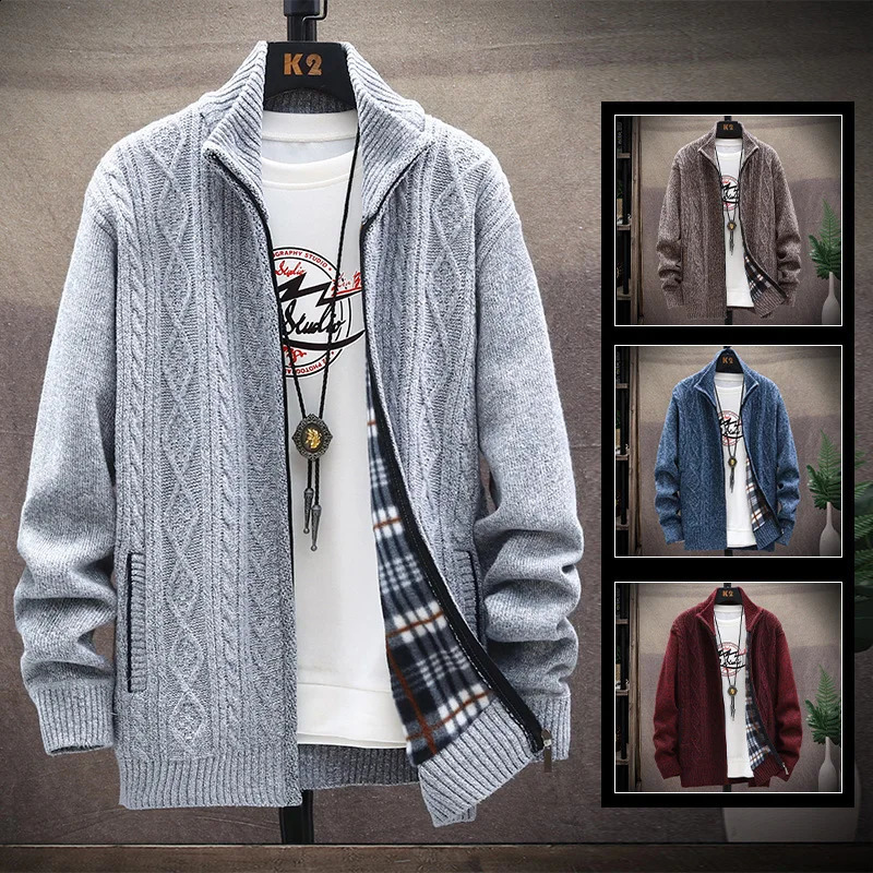 Automne Hiver Mens Pull chaud mouloir à fermeture éclair cardigan ves à veste en tricot d'origine mâle parka mâle Y2K dans les vêtements 240819
