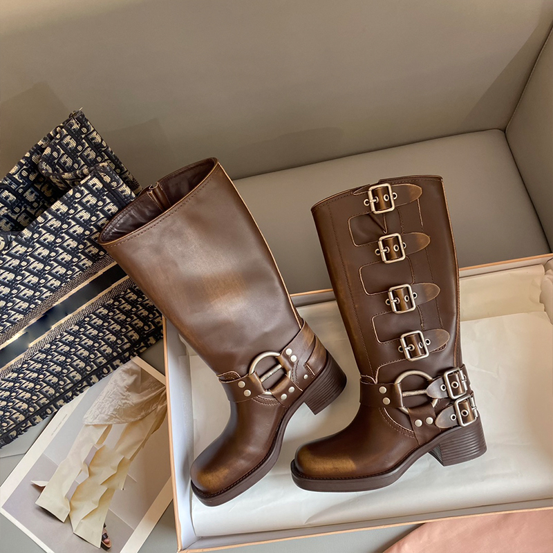 Designer Shoes Vintage Motorcycle boots Martin Boots Top quality Leather Ankle boot Over knee-high boots women's Luxury Designers factory footw