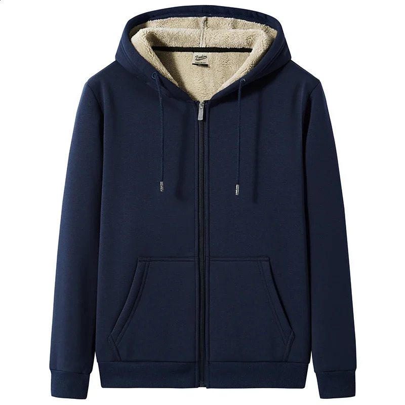Large Mens Winter Thick Warm Hoodie Mens Wool Brushed Hoodie Zipper Sweatshirt 7XL 8XL Large Hoodie Mens 240819