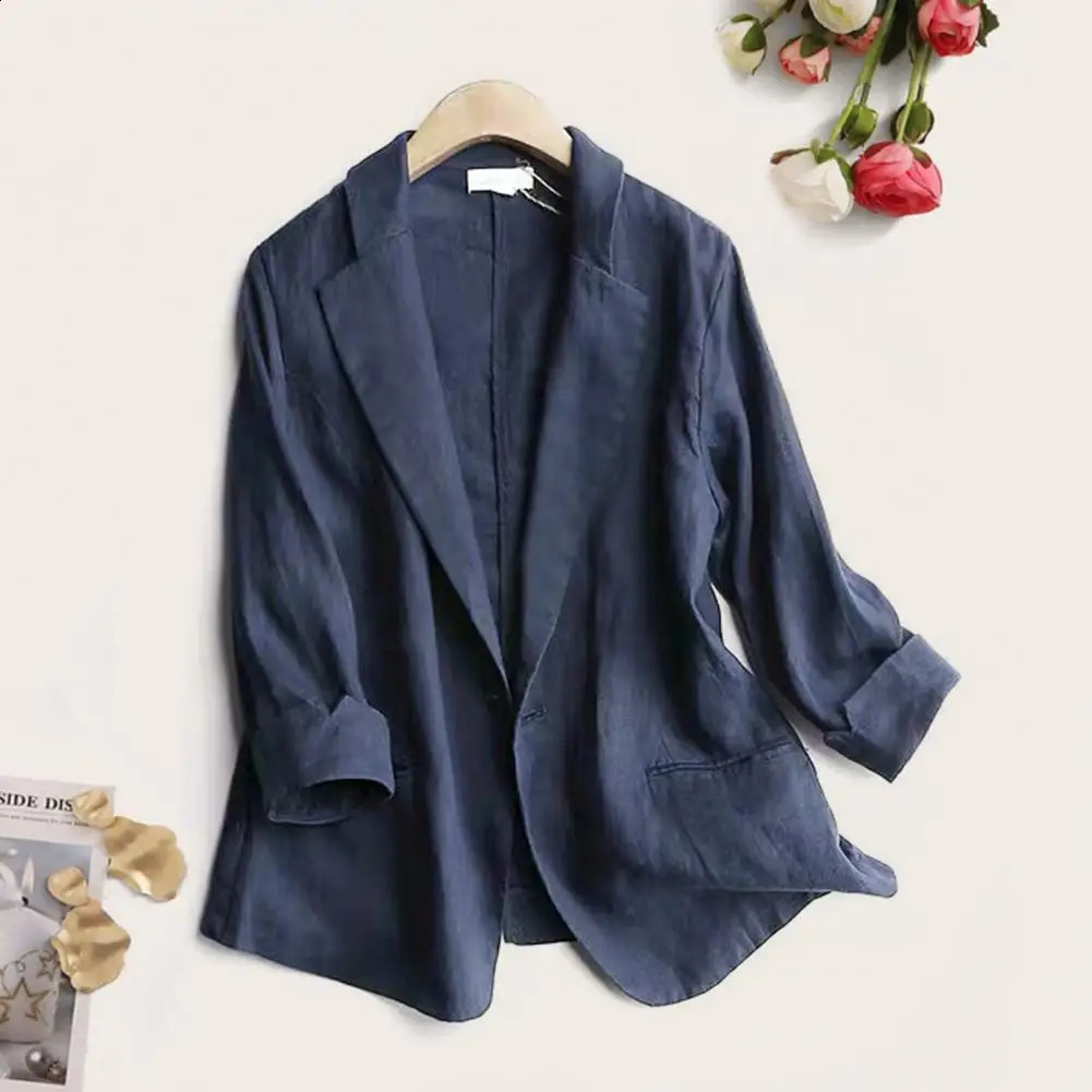 Womens Jacket Spring Korean Fashion Loose Type Turn-down Collar Long Sleeves Pockets Formal Lady Blazer Female Clothes 240819