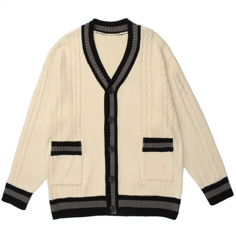 Cardigan vintage Couleur épissée Sweater tricoté Men Harajuku Hip Hop Streetwear Loose Woman Woman Casual Return Cardigan Pull Mabots 240819