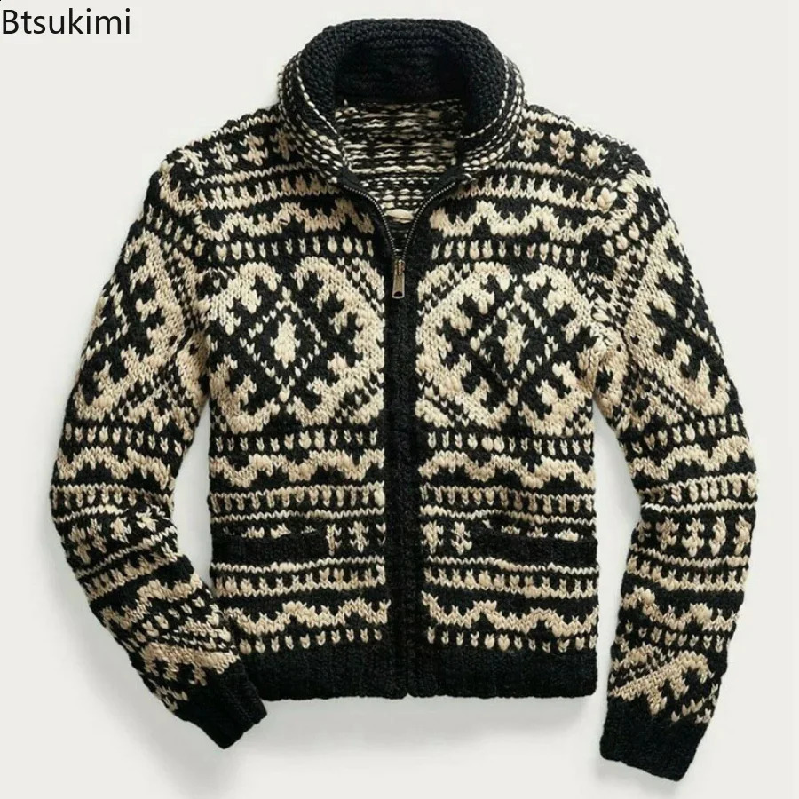 Autumn Winter Mens Warm Cardigan Sweater Harajuku Cartoon Knitted Sweater Pullover Hip Hop Casual Knitwear Male Tops 240819