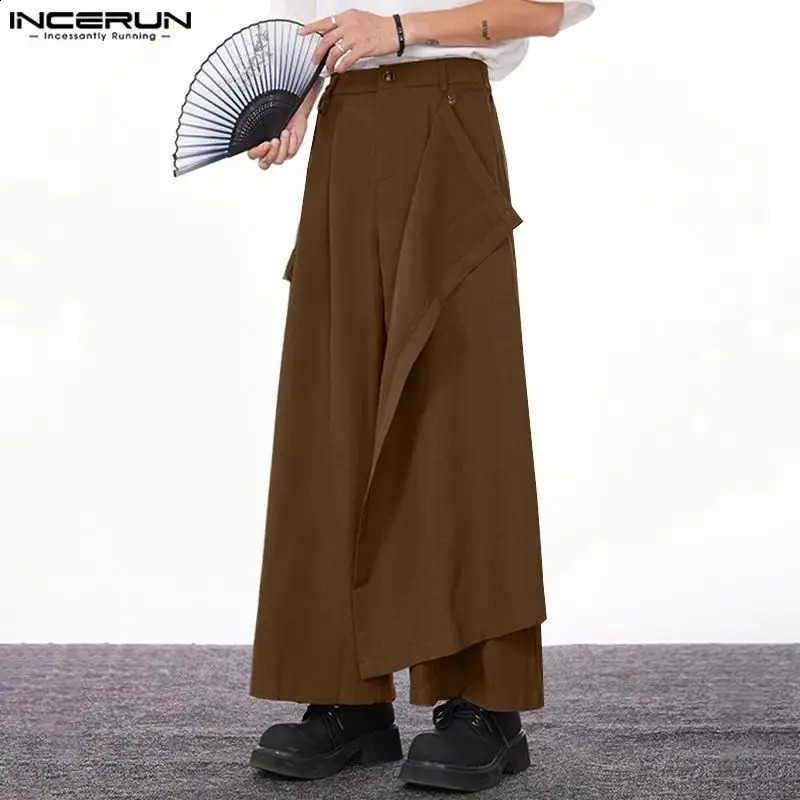 Pantalons de style coréen incaurne hommes solides lâches larges pantalon long pantalon décontracté streetwear mâle patchwork pantalons s-5xl 2408