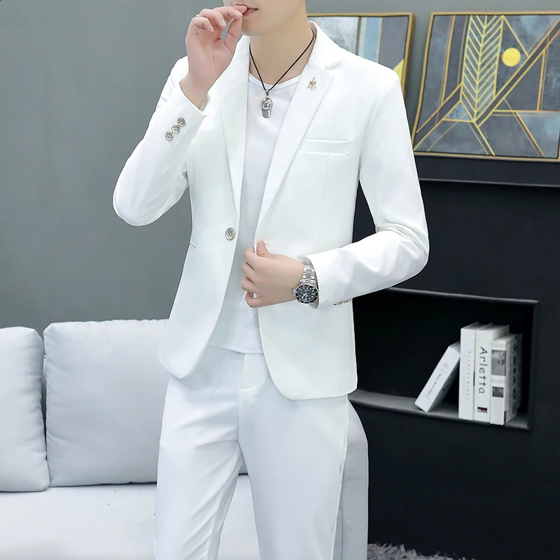High Quality Blazer Trousers Mens British Style High-end Simple Elegant Fashion Business Casual Slim Suit Two-piece Suit 240819