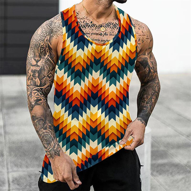 2024 Fashion Stripe Print Vest Unisex Fitness Mens Tank Top Sleeveless Funny Undershirt Black and White Dialy Male Clothes Tops 240819