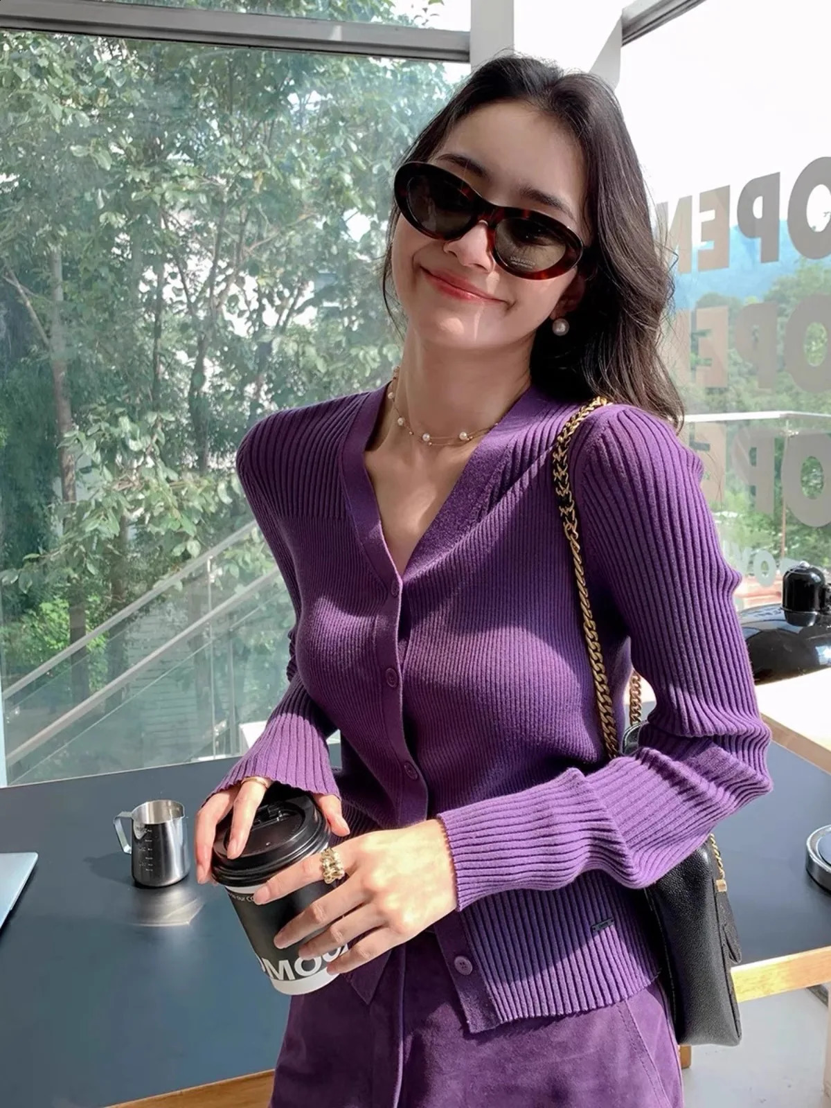 fashion V-neck 100 pure cashmere knit cardigan women spring and autumn lean all short top coat 240820