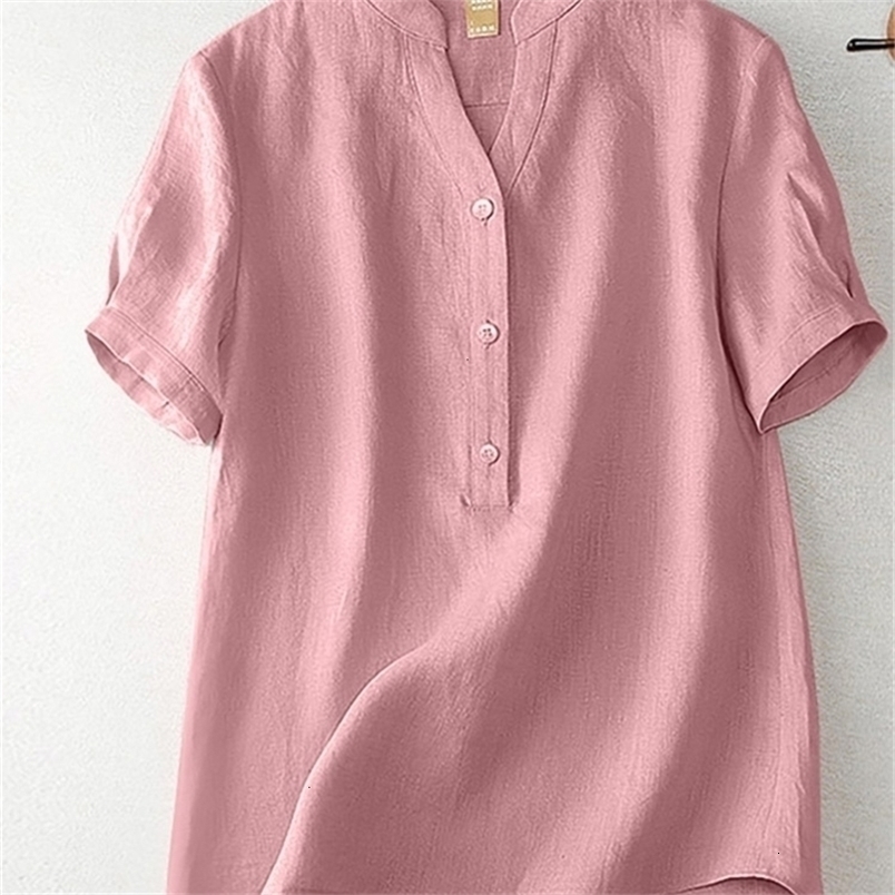 ZANZEA Summer Elegant Loose Chemical Cotton Shirt Retro OL Work Tune Top Womens Casual Solid Shirt V-neck Short Sleeve Blusas 240820 ww