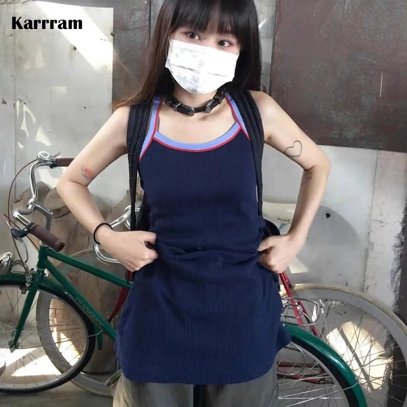 Karrram Korean Fashion Ribbed Dress Vintage High Street Knitted Dress Japanese Harajuku Patchwork Short Dress Y2k Streetwear 240819