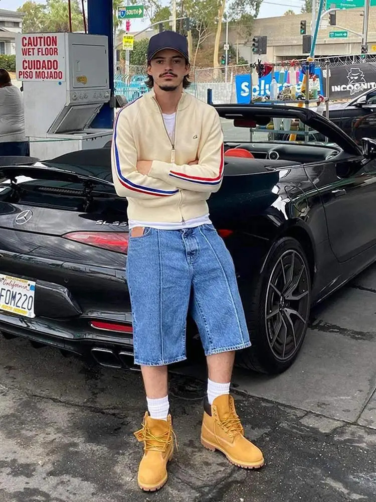 Spring Autumn Mens Y2k Harajuku Knitted Sweaters Trendy Loose Red And Blue Stripe Color Block Long Sleeved Zipper Cardigan 240819